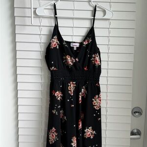 BONGO Black Floral V-Neck Romper with Adjustable Straps & Lace Waist